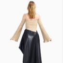 Beige Bloom Off Shoulder Rib Knit Sweater Way05