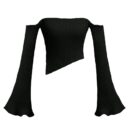 Black Rib Knit Flared Sleeves Sweater  Way08