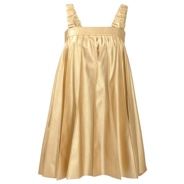 Gold Pleated Vegan Leather Mini Dress Way02