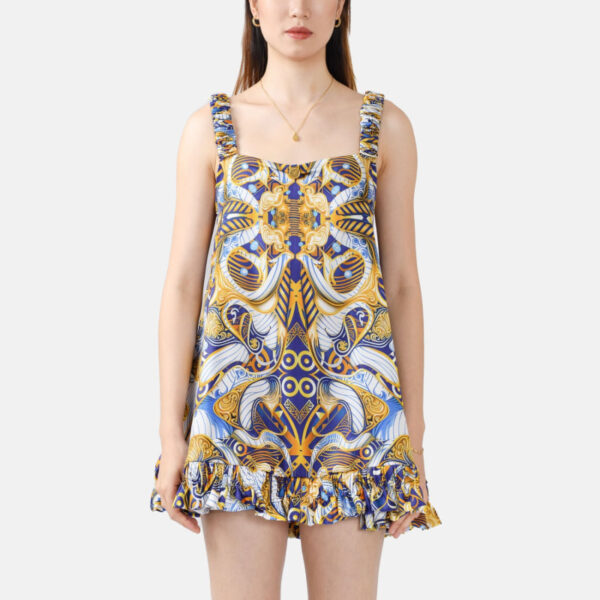 Blue Gold Pure Silk Slip Mini Dress  Way03 - Image 2