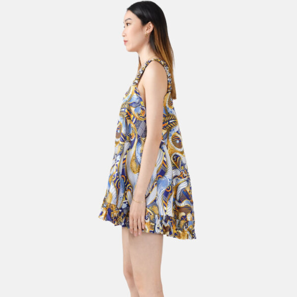 Blue Gold Pure Silk Slip Mini Dress  Way03 - Image 3